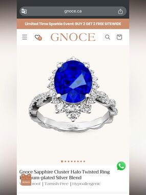 Gnoce Sapphire Cluster Halo Twisted Ring size 3.5 US 💎